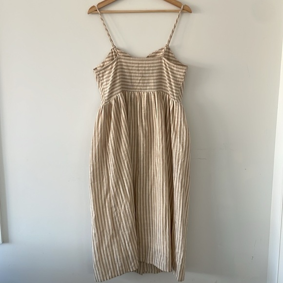 Pink Martini The Selena midi Dress in Beige stripes spaghetti straps size L - Picture 7 of 12